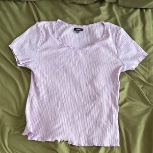 Ambiance Light Purple Ribbed Short Sleeve Top